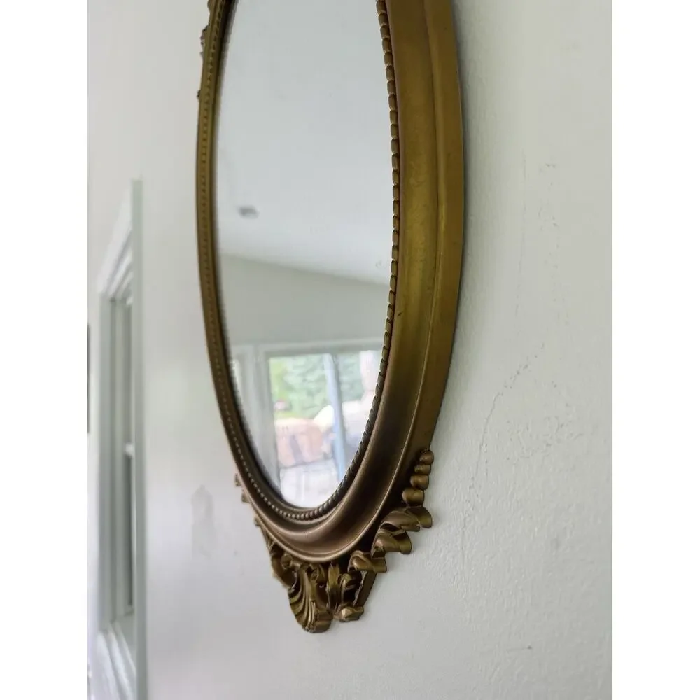 Vintage Syroco Gold Wall Mirror Ornate Floral Hollywood Regency Oval 31x16”